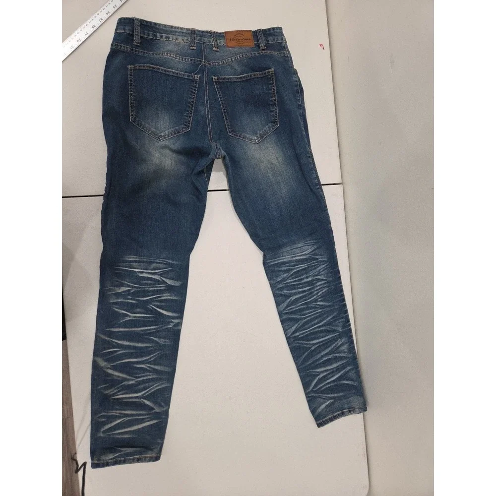 Victorious Denim Stretch Skinny Dark Blue Wash Jeans Size 38x32 Distressed